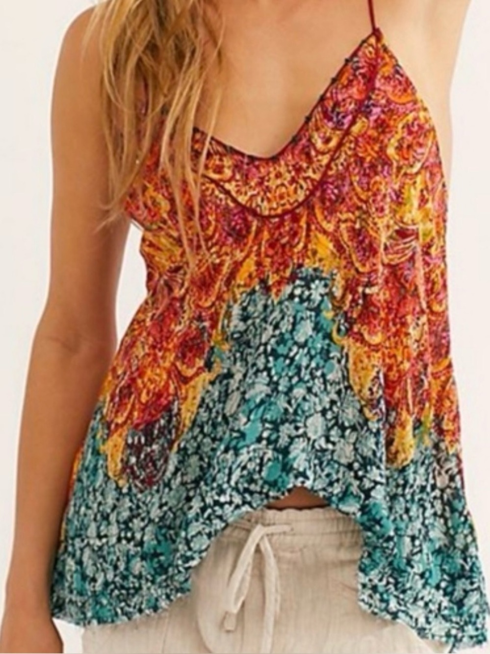 Free People Intimately Cami in Wave Combo Small Straps Sexy Bohemian Vibrant